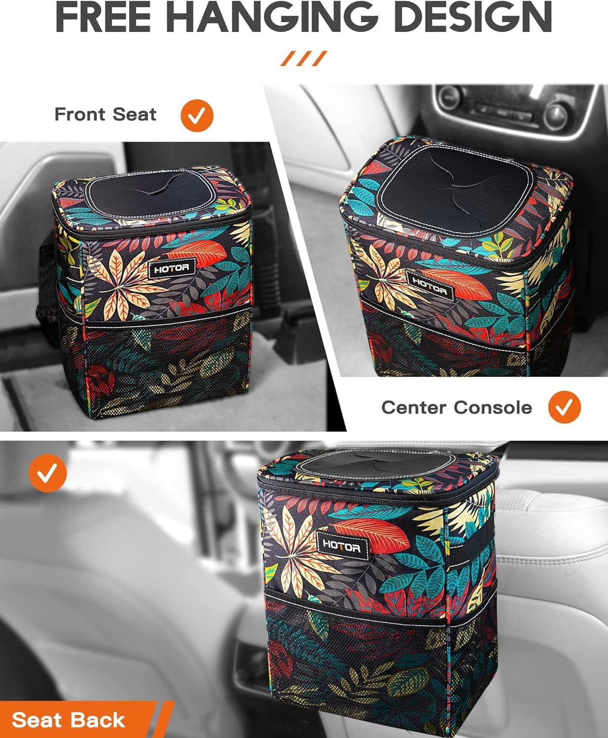 HOTOR lifestyle shot in car with family showing organized, clutter-free cabin
