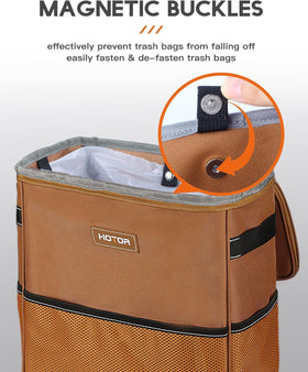 HOTOR magnetic snaps detail securing trash bag quickly and neatly