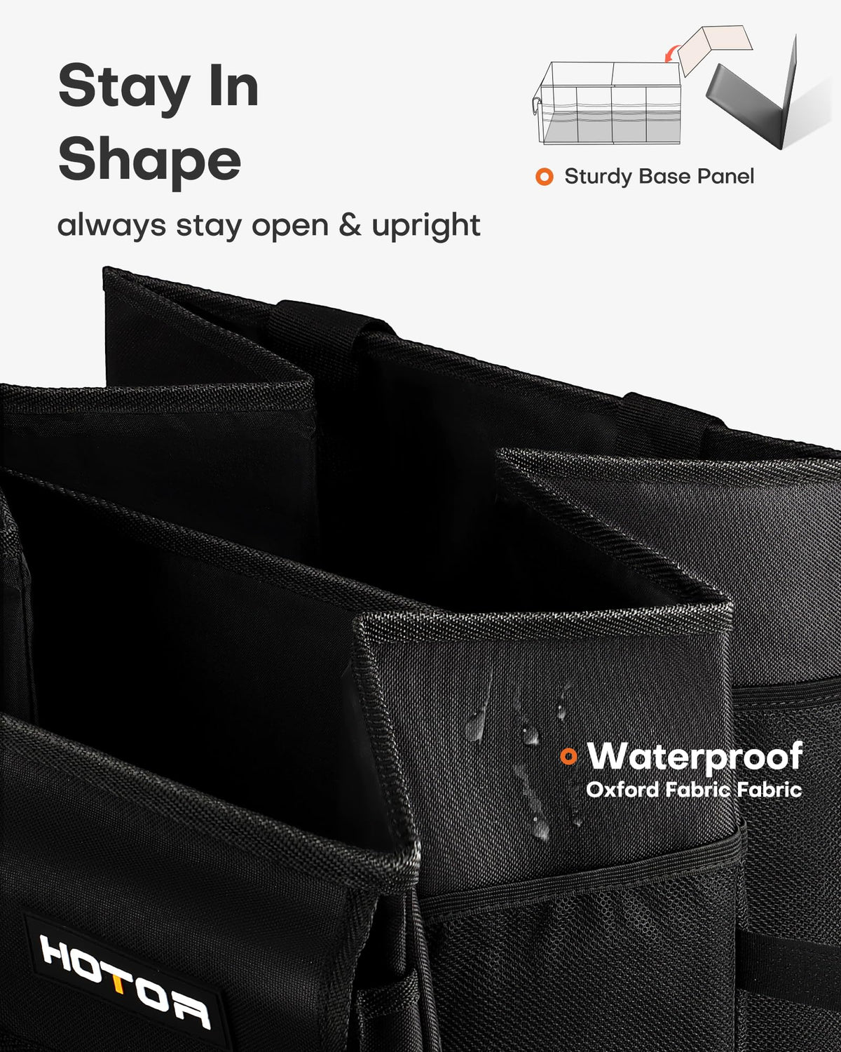 HOTOR close-up of mesh pocket holding items securely
