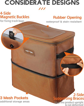 HOTOR mounted on headrest for convenient passenger trash disposal