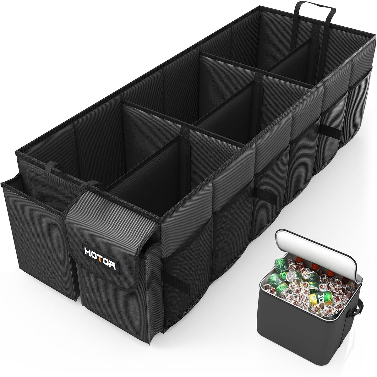 HOTOR organizer front view in trunk showing neat storage and quick access