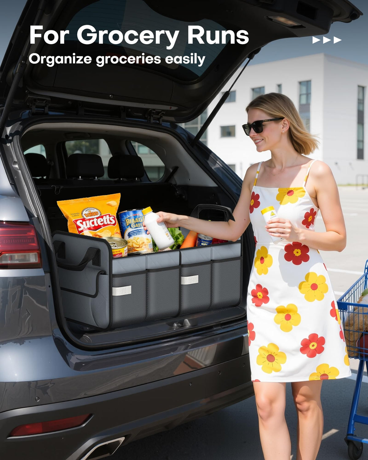 HOTOR organizer in SUV trunk demonstrating stable non-slip base keeping cargo secure