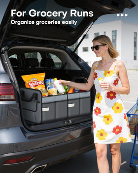 HOTOR organizer in SUV trunk demonstrating stable non-slip base keeping cargo secure
