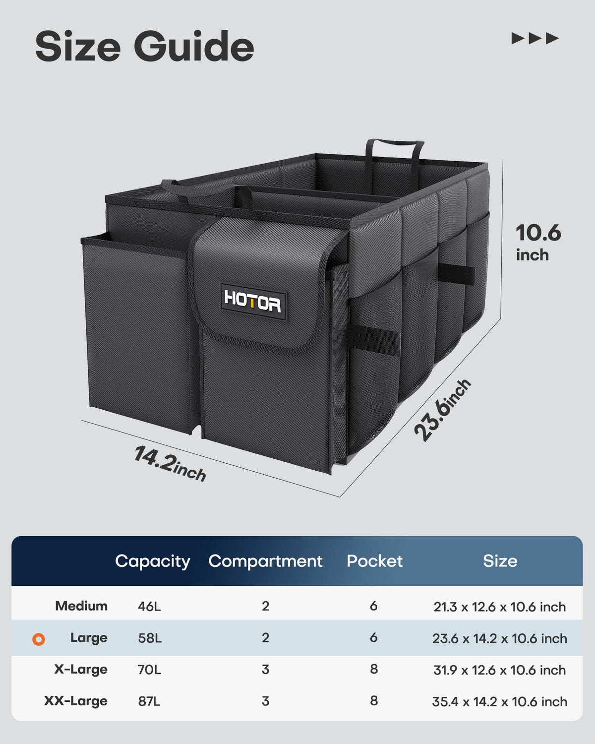 HOTOR adjustable Velcro sides folded to fit narrow spaces
