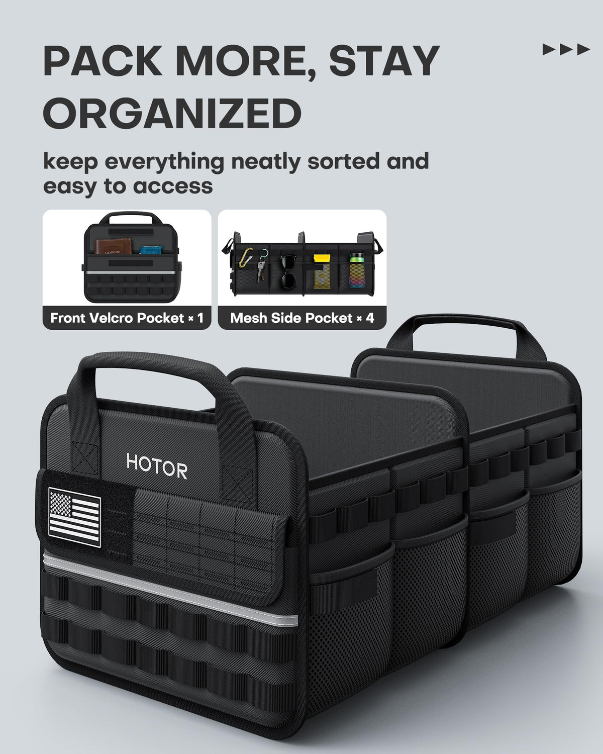 HOTOR trunk organizer folded flat for compact storage benefit: space-saving