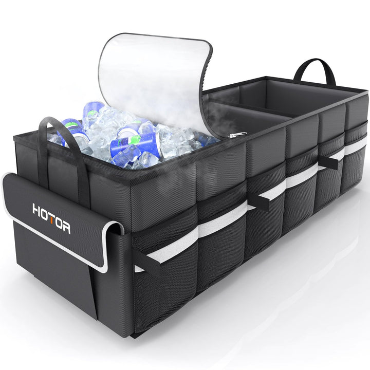 HOTOR front view showing full 69L capacity and organized compartments benefit