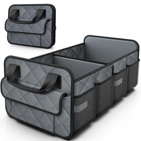 HOTOR trunk organizer front view showing compartments and pockets for tidy storage