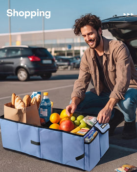 HOTOR with groceries organized illustrating secure transport and spill protection