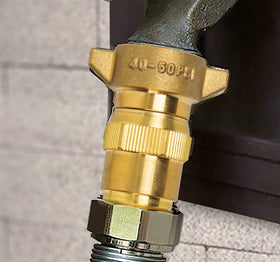 Hourleey installed on RV hose demonstrating secure hookup and steady water pressure benefit