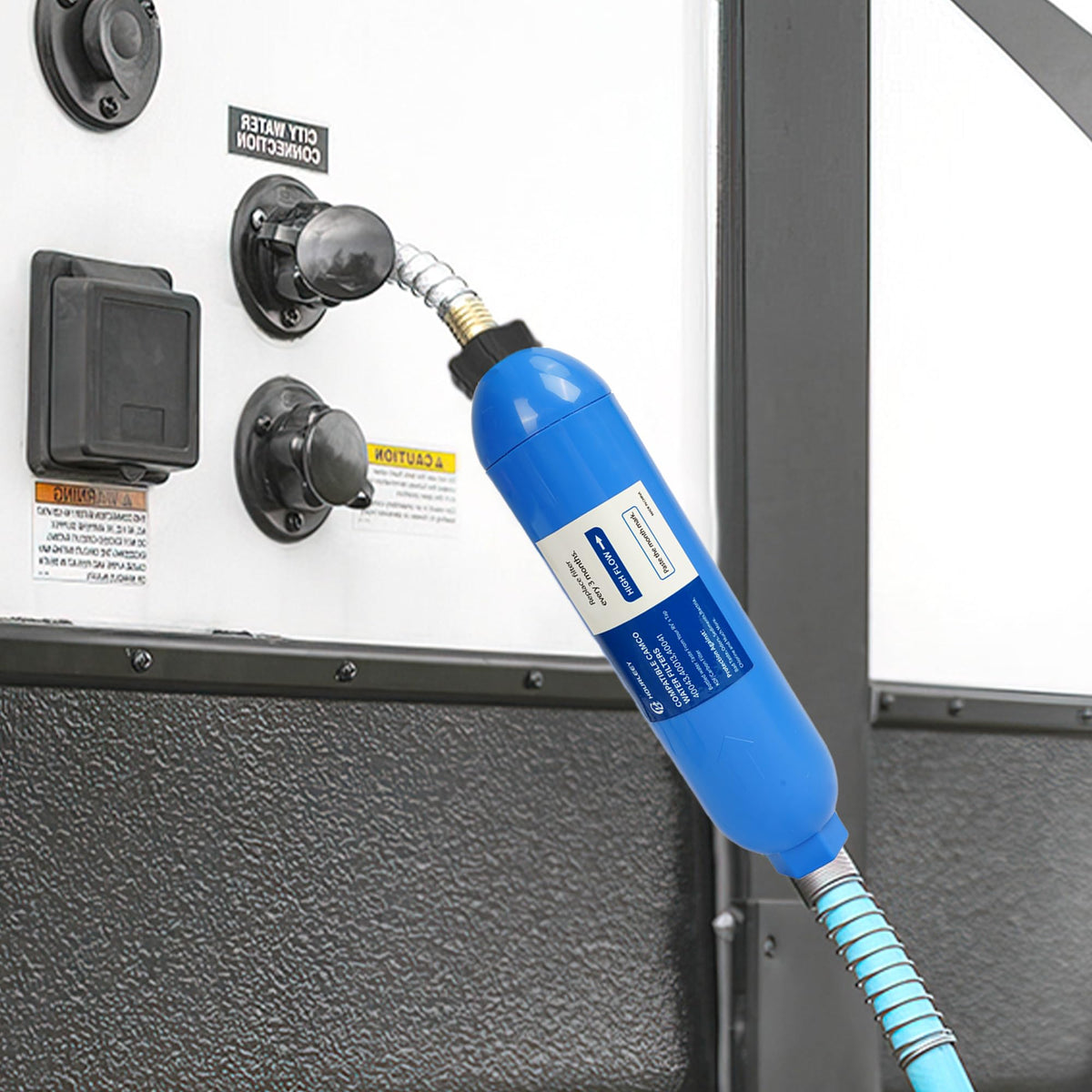 Hourleey filter in a camping kitchen scene improving beverage and cooking water