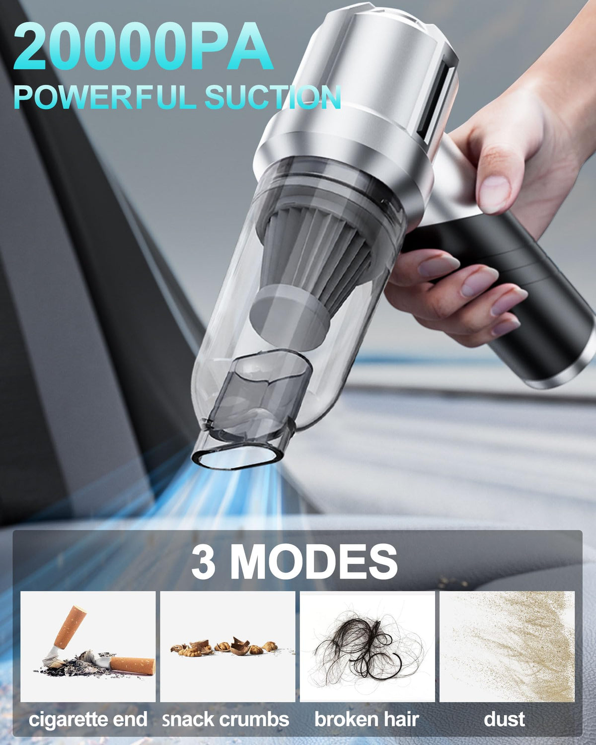 houscly closeup of included nozzles and accessories laid out, versatile cleaning and inflation benefit