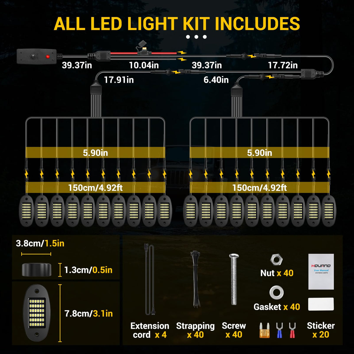 Hovano rock lights on boat deck at night demonstrating weatherproof lighting for safety