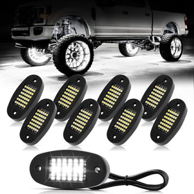 Hovano front view of eight white LED pods showing bright visibility benefit