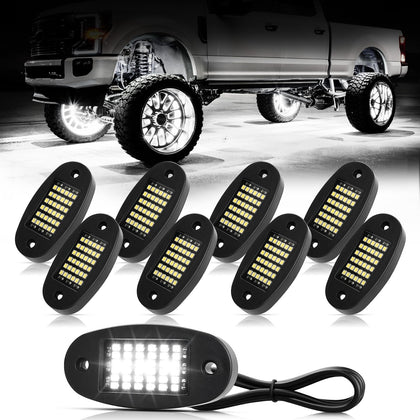 Hovano front view of eight white LED pods showing bright visibility benefit