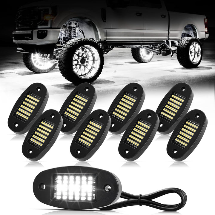Hovano front view of eight white LED pods showing bright visibility benefit