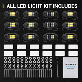 Hovano rock lights installed on off-road vehicle at night, increases safety and style