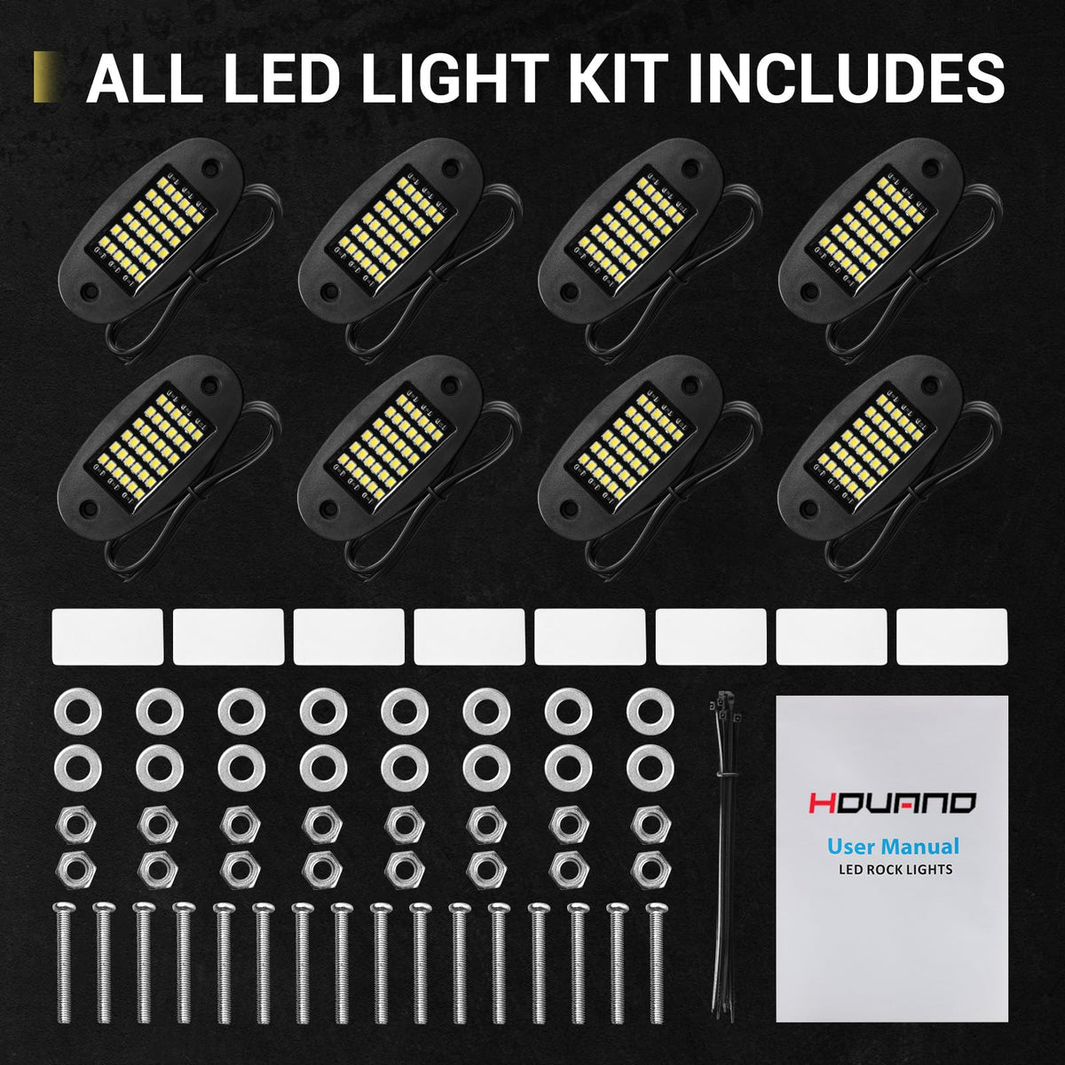 Hovano kit packaging with screws tape and ties enabling easy installation