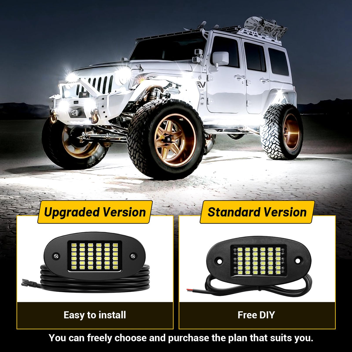 Hovano close-up of single pod lens highlighting LED cluster and durable housing benefit