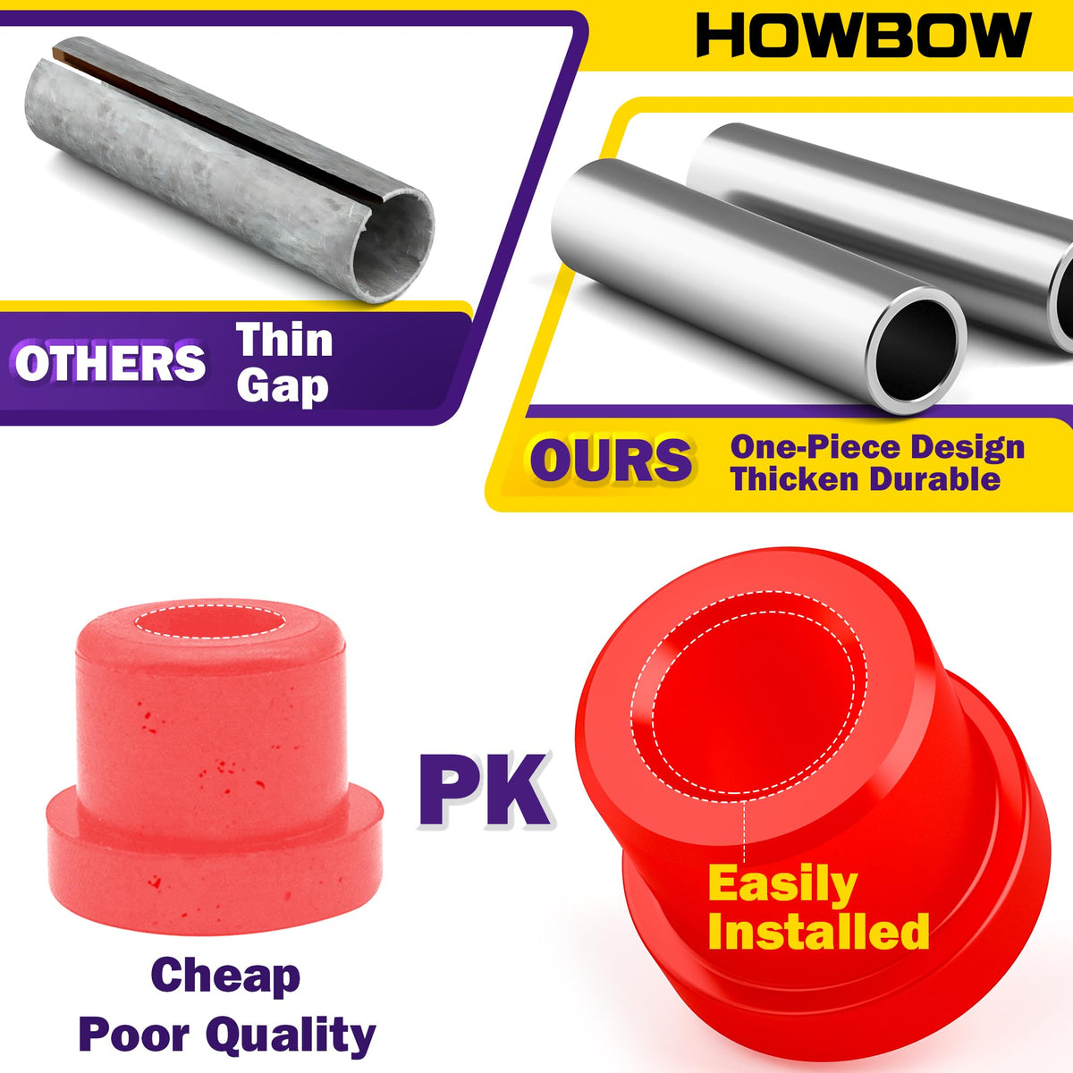 HOWBOW bushings installed on a rear leaf spring demonstrating reduced clunking