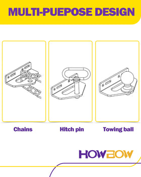 HOWBOW hitch shown next to a hand to illustrate compact heavy-duty scale