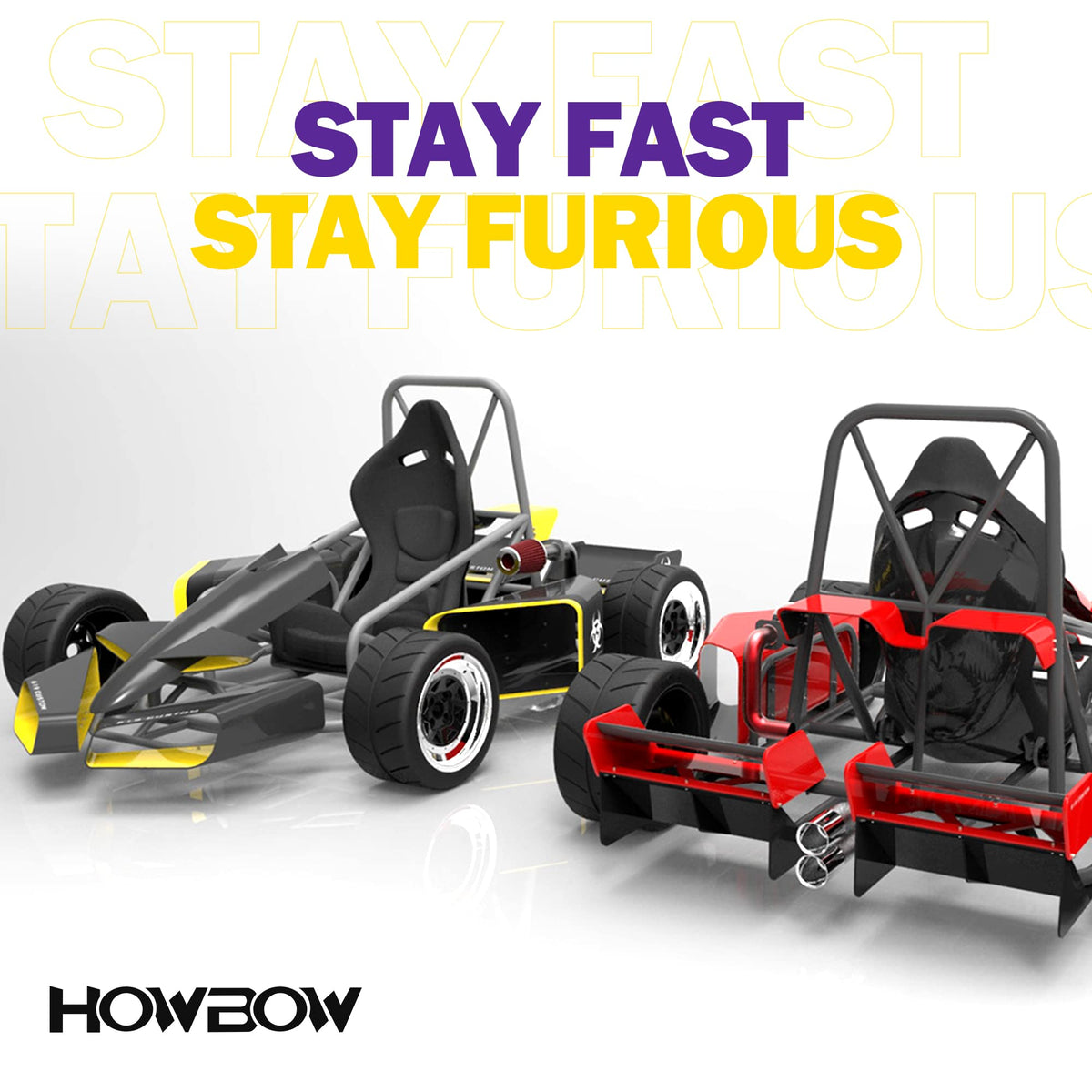 HOWBOW go-kart on track with upgraded pedals showing confidence while riding