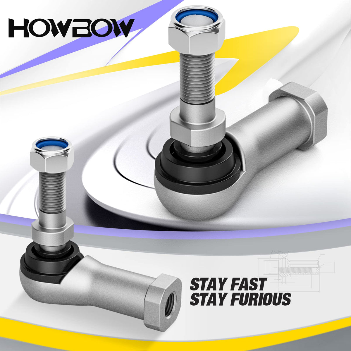 HOWBOW tie rod beside wrench for scale showing easy mechanic handling