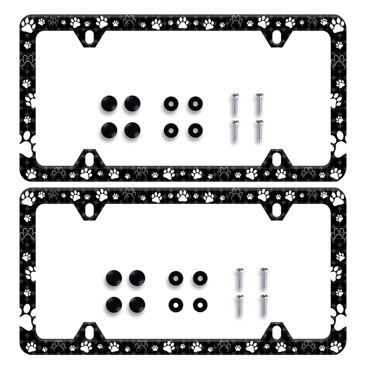 HOWKWAWY front view of pet paw license plate frame shows durable finish