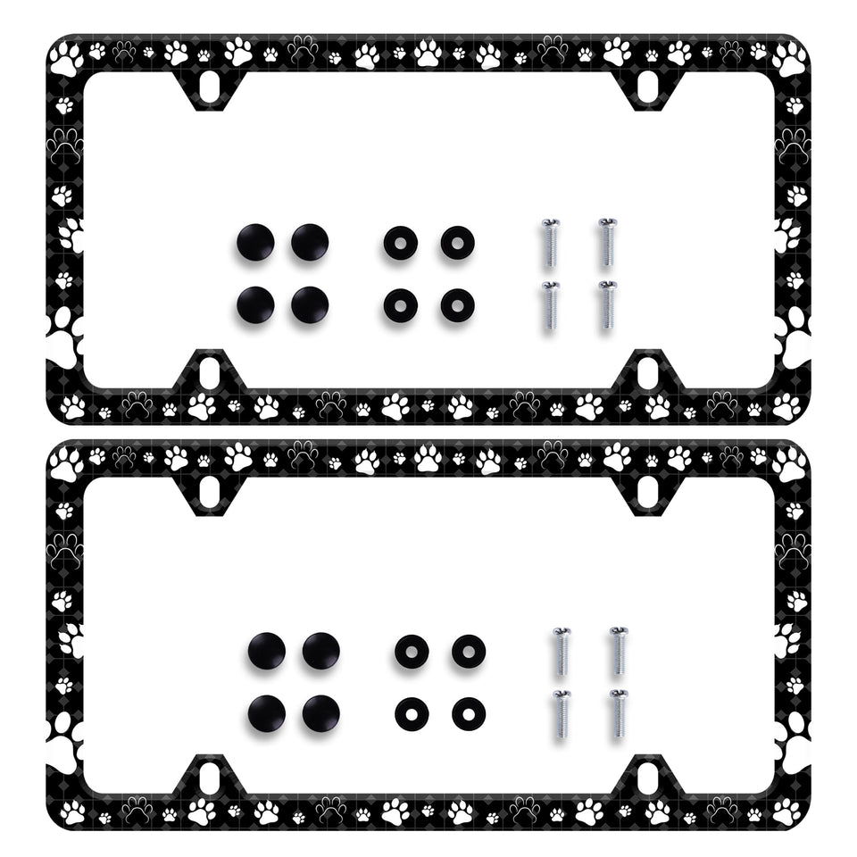 HOWKWAWY front view of pet paw license plate frame shows durable finish