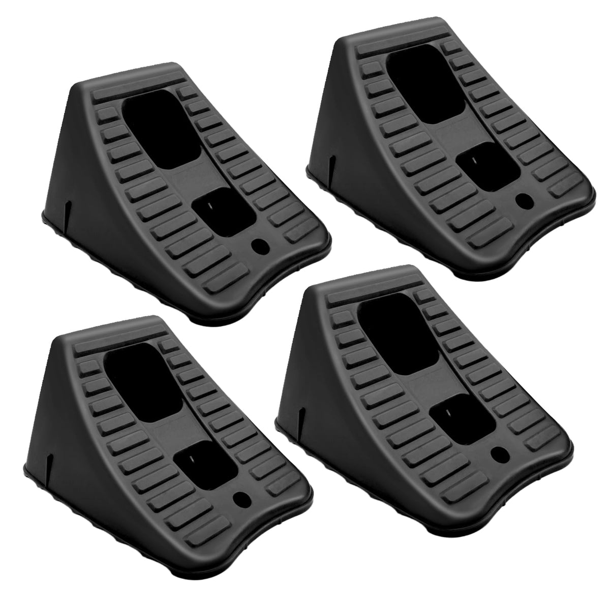 HOXWELL front view of black wheel chock showing wedge profile and stability
