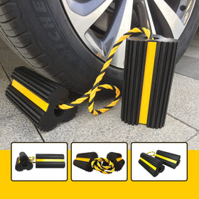 HOXWELL chocks tied with nylon rope enabling easy placement for large tires
