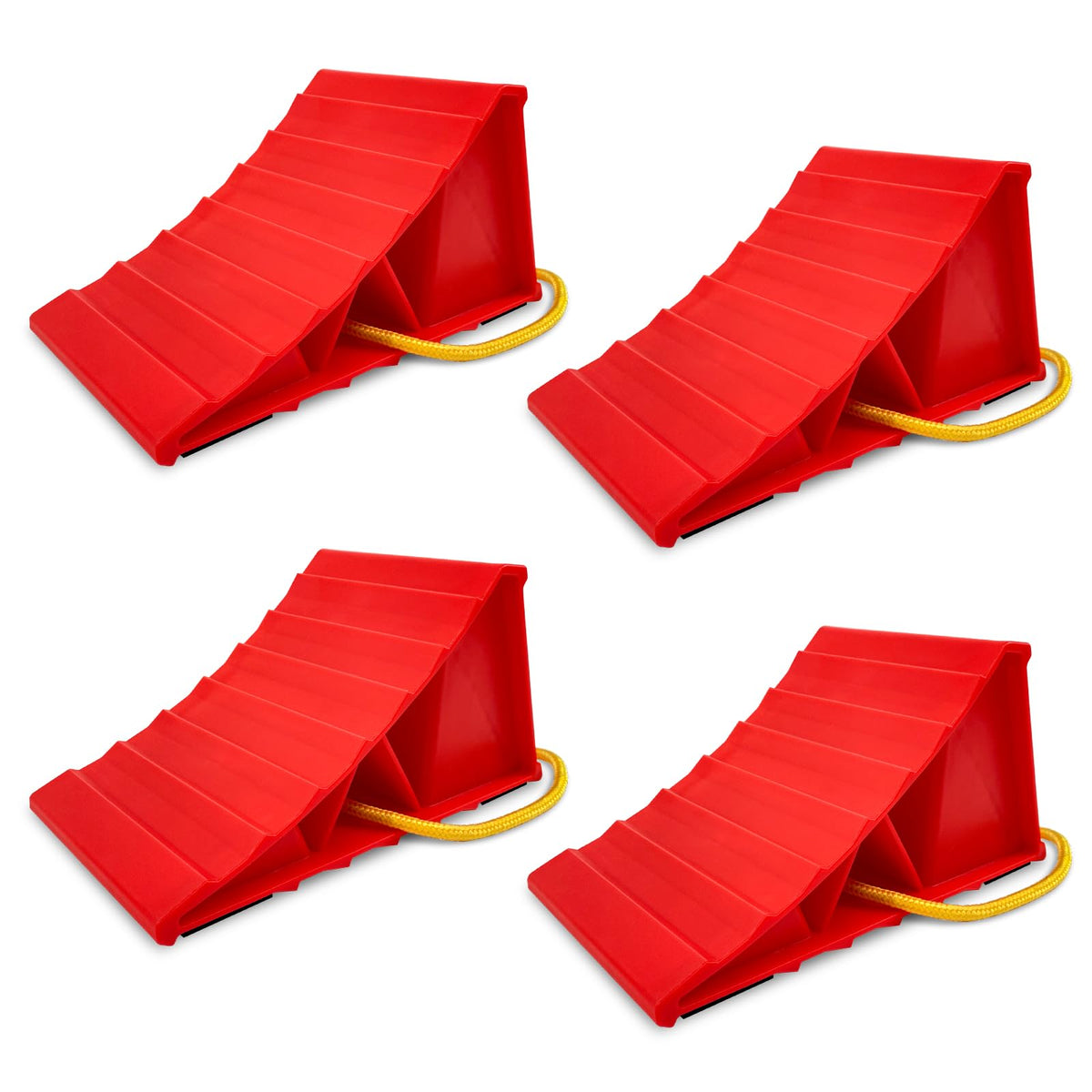 HOXWELL front view of red wheel chocks showing bright color and durable build