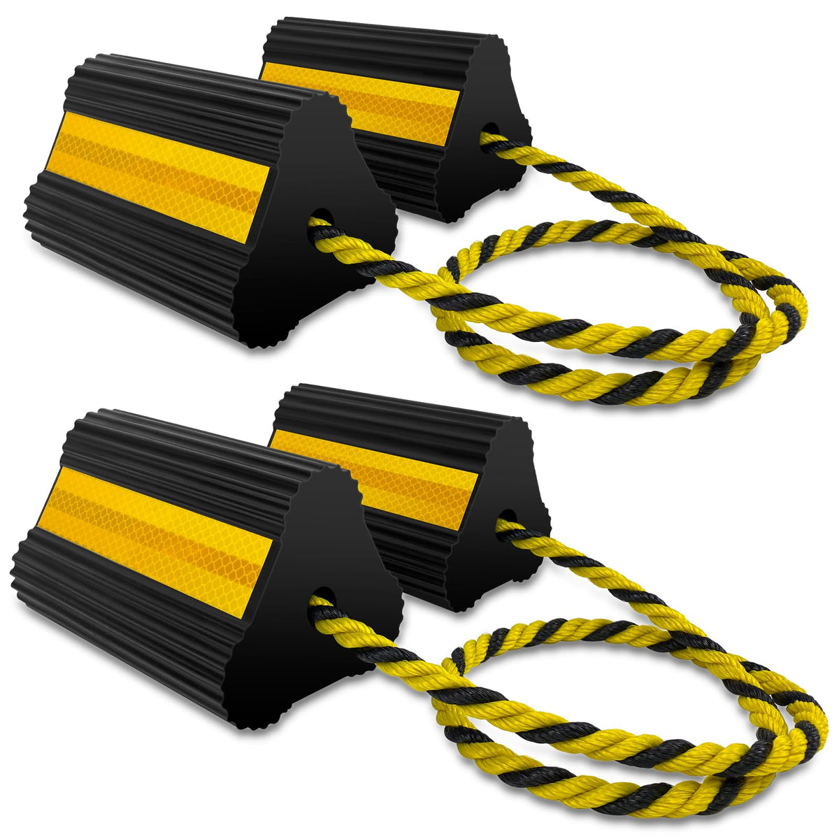 HOXWELL front view of four chocks showing compact storage and portability benefit