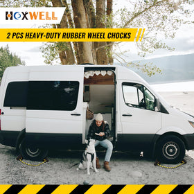 HOXWELL chocks protecting trailer at campsite providing peace-of-mind stability