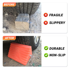 HOXWELL two chocks installed by RV steps showing stability and parking safety