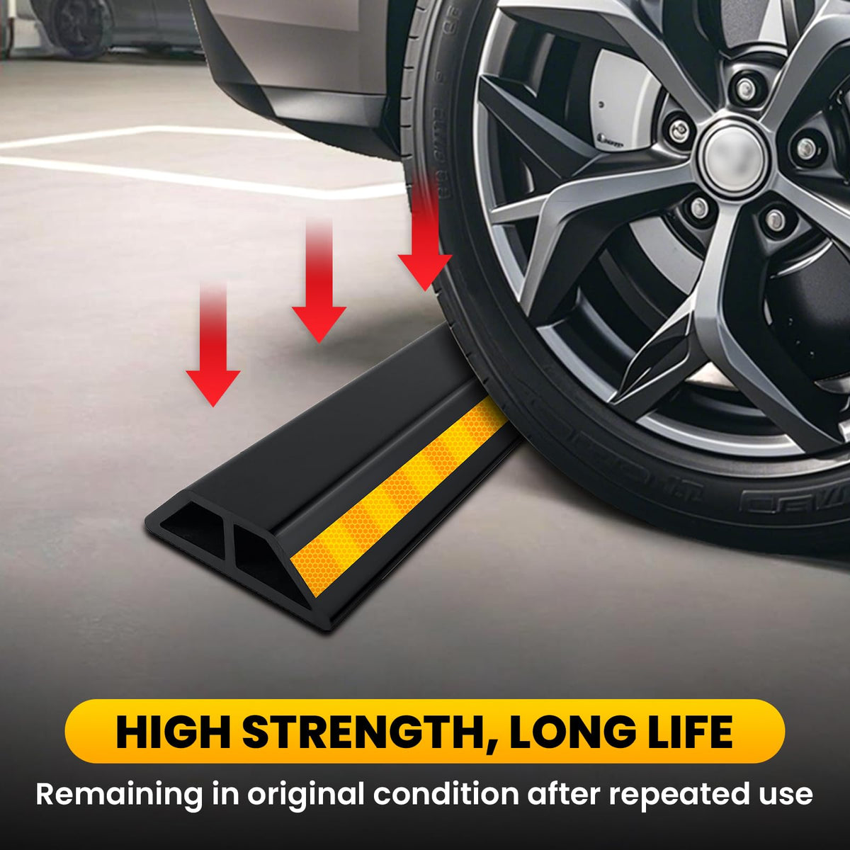 HOXWELL parking aid next to tire showing 18-inch scale for proper fit