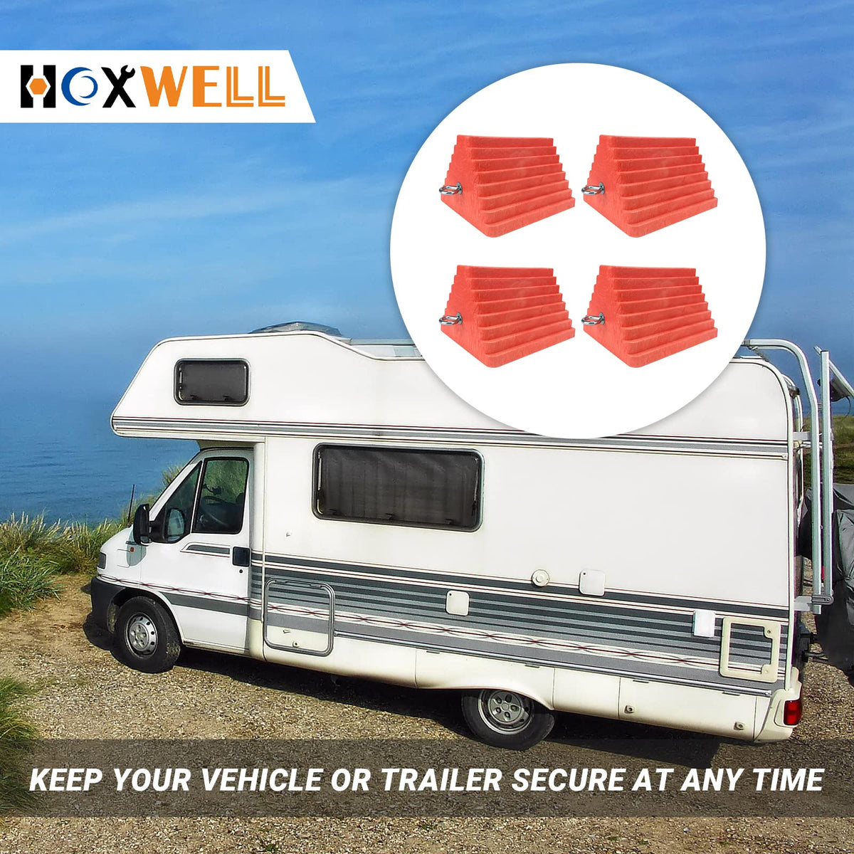 HOXWELL chocks tethered together for organized storage and easy transport