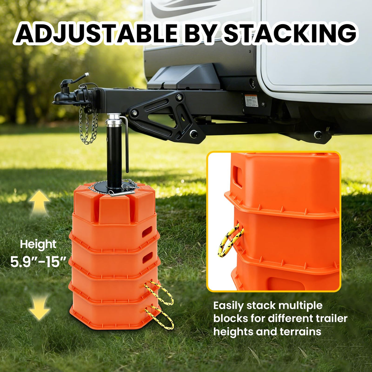 HOXWELL block under trailer jack demonstrating improved stability