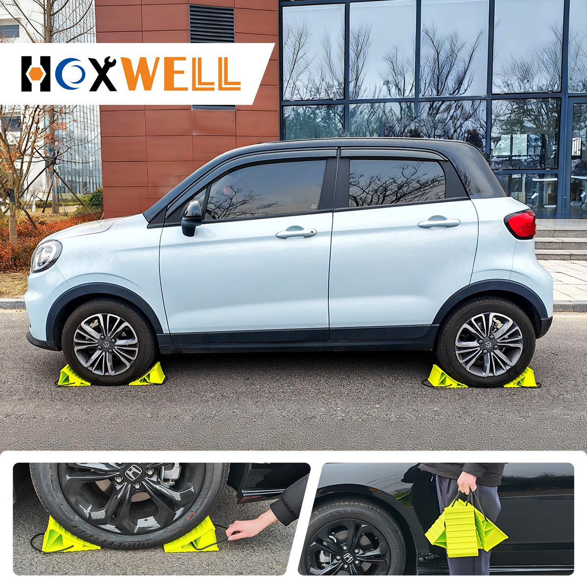 HOXWELL bright green chocks visible at night for safer placement