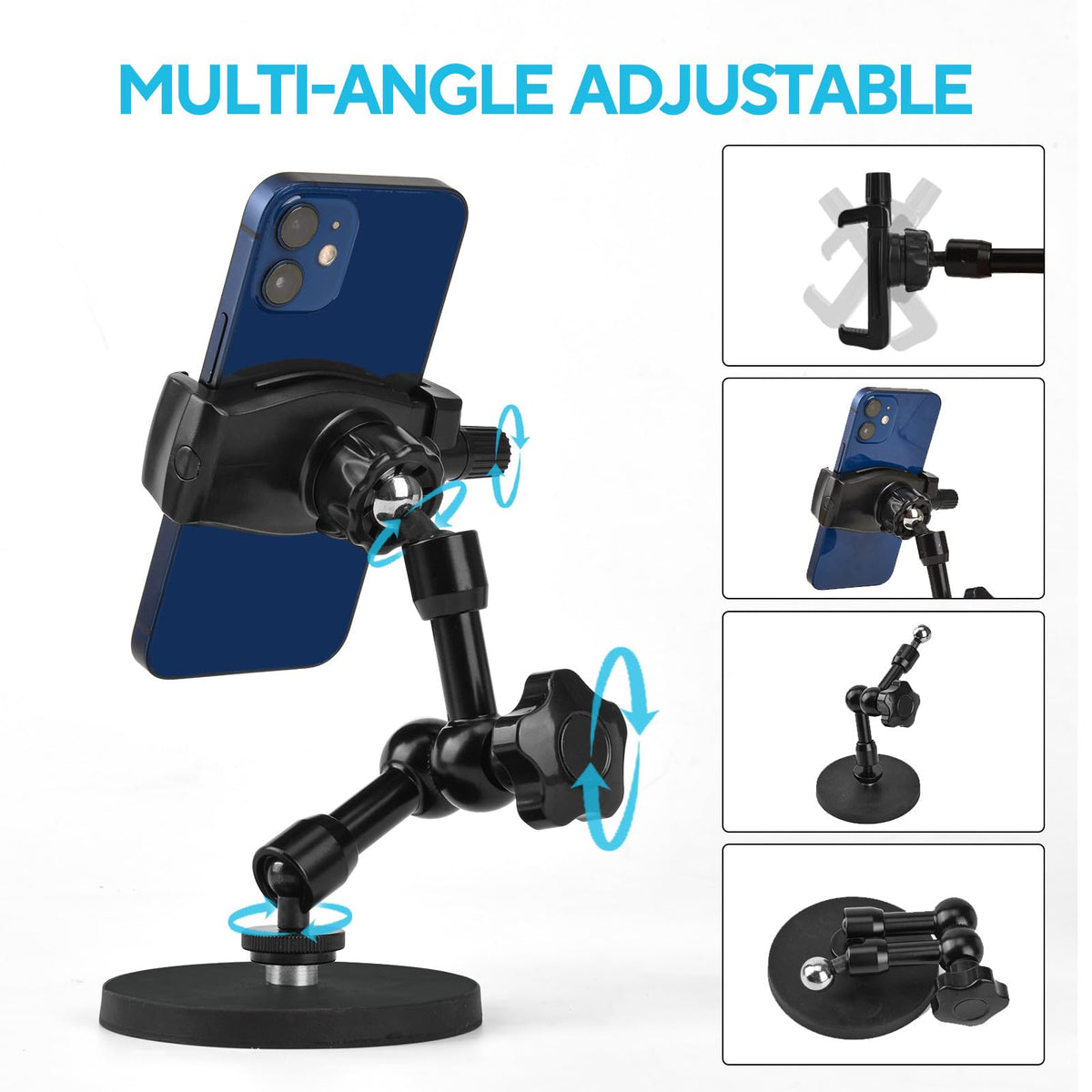 HOYXUN phone clip with smartphone showing secure, scratch-free hold