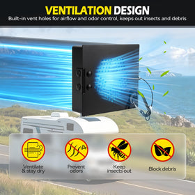 HOZHEM installed on RV showing sewer hose storage and easy access benefit