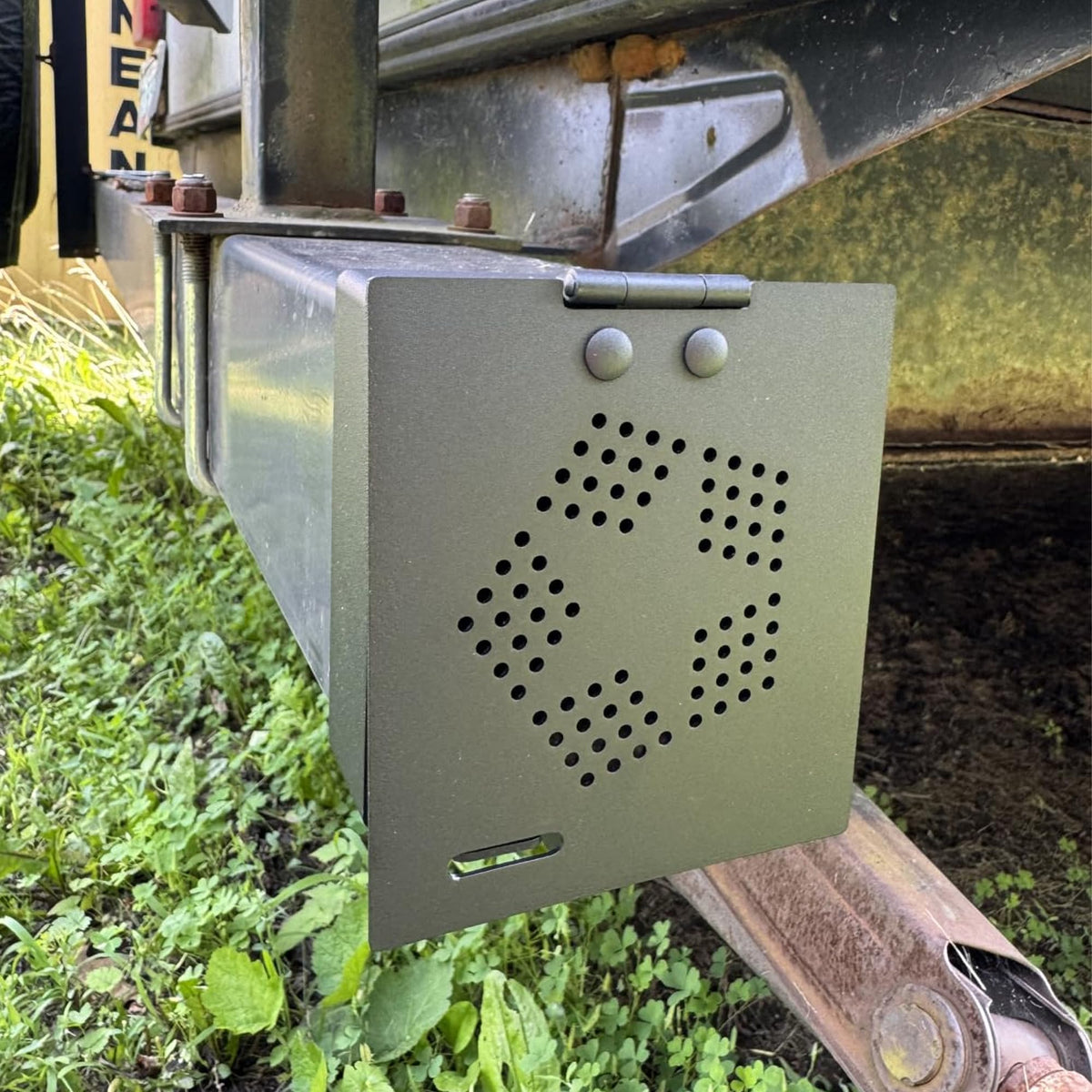 HOZHEM on a camper at a campsite showing organized exterior storage benefit