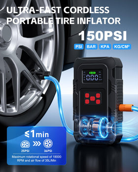 HPBS air compressor hose and nozzle ready to inflate tires quickly