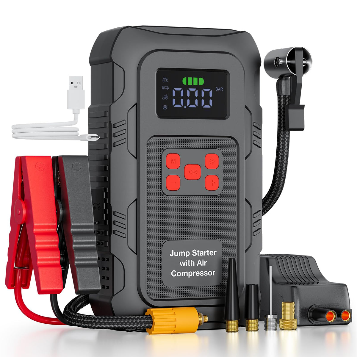 HPBS front view of jump starter showing compact design and fast-start benefit