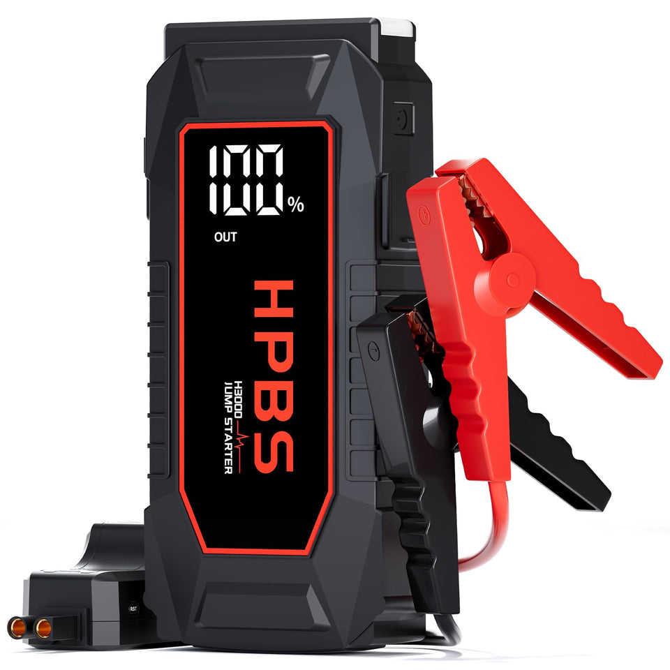 HPBS front view of jump starter showing compact design and portability benefit