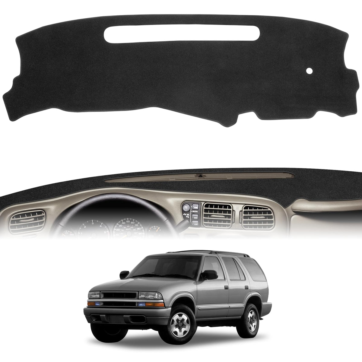HPEVA front view dash cover fitted on Chevy S10 Blazer offering sleek protection