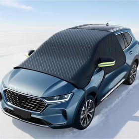 HQcontL front view of full windshield cover packaging showing benefits