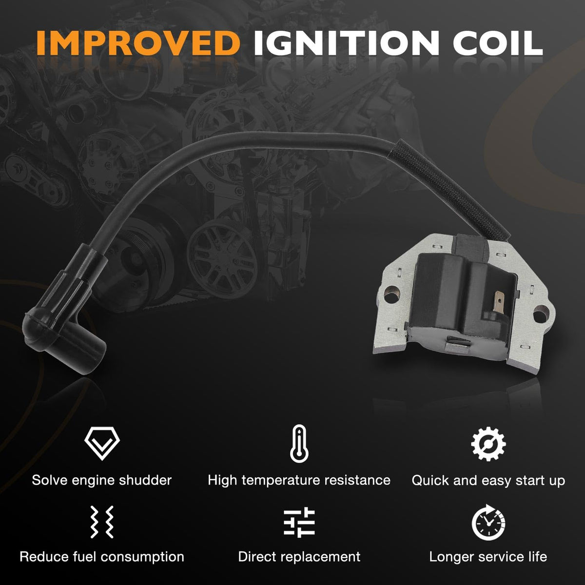 HQPASFY coil on a lawnmower engine illustrating improved starting reliability