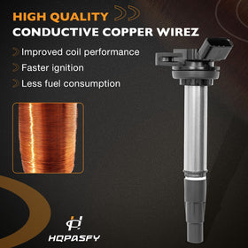 HQPASFY ignition coil beside ruler showing compact size and correct fitment