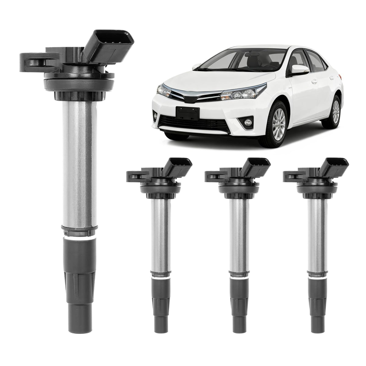 HQPASFY ignition coil packs front packaging showing full four-coil kit and fitment