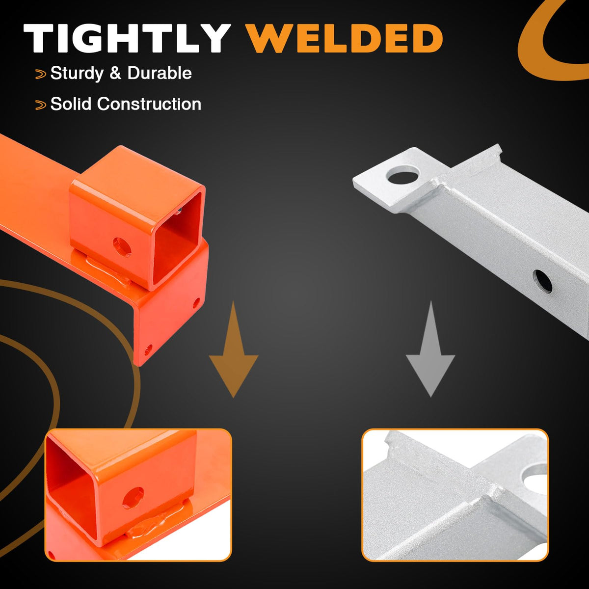 HQPASFY close-up weld detail on hitch demonstrating reinforced strength and reliability